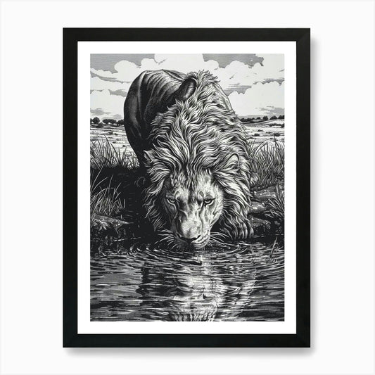 Barbary Lion Relief Illustration Dr Framed Wall Art Poster Canvas Print Picture