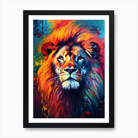 Lion Art Painting Colour Field Styl Framed Wall Art Poster Canvas Print Picture