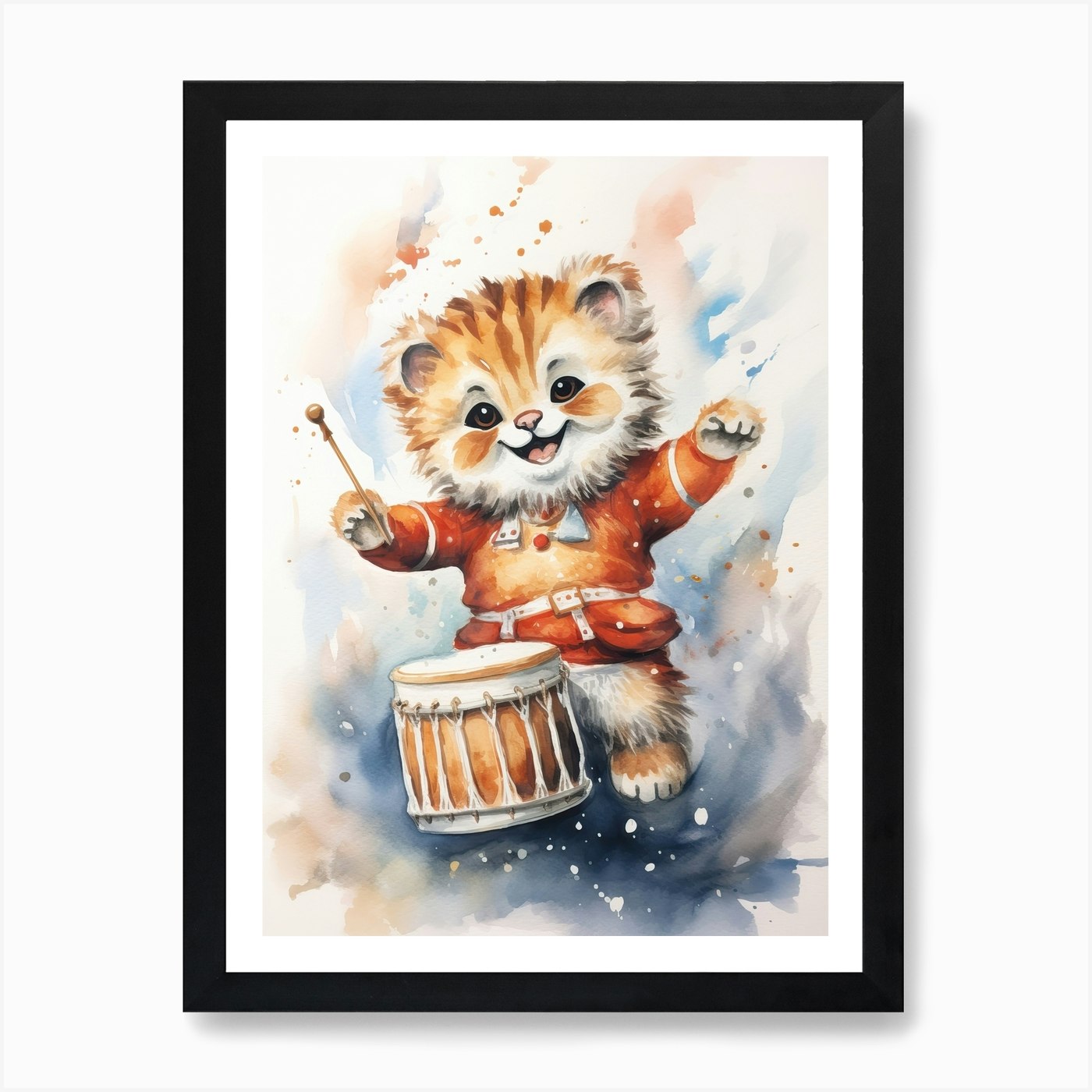 Dancing Watercolour Lion Art Painti Framed Wall Art Poster Canvas Print Picture
