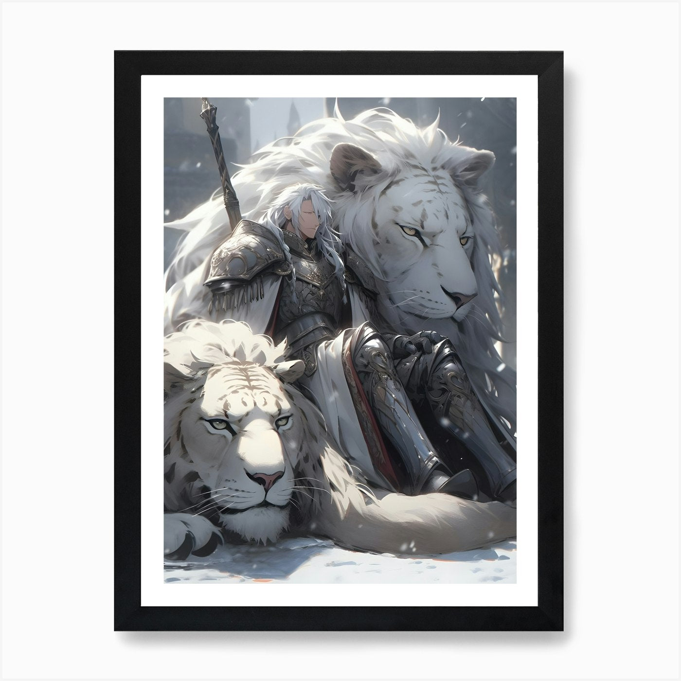 White Lions Art Print Framed Wall Art Poster Canvas Print Picture