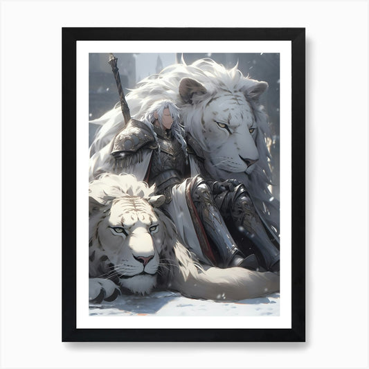 White Lions Art Print Framed Wall Art Poster Canvas Print Picture