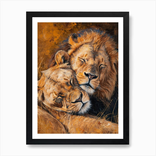 African Lion Mating Rituals Acrylic Framed Wall Art Poster Canvas Print Picture