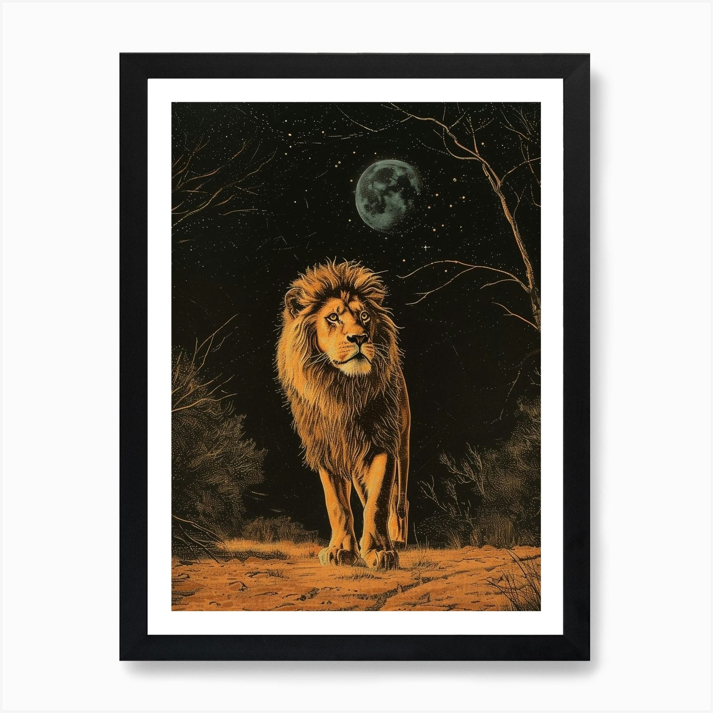 Barbary Lion Relief Illustration Ni Framed Wall Art Poster Canvas Print Picture