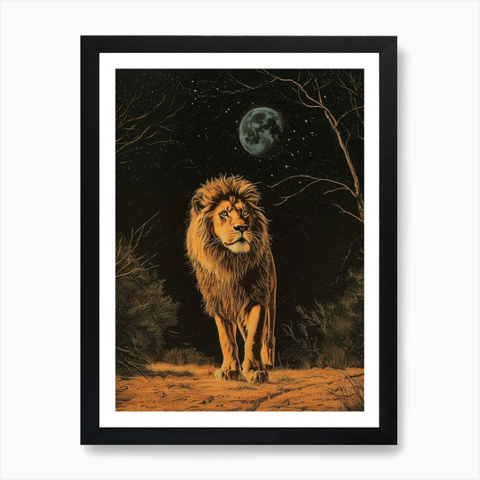 Barbary Lion Relief Illustration Ni Framed Wall Art Poster Canvas Print Picture