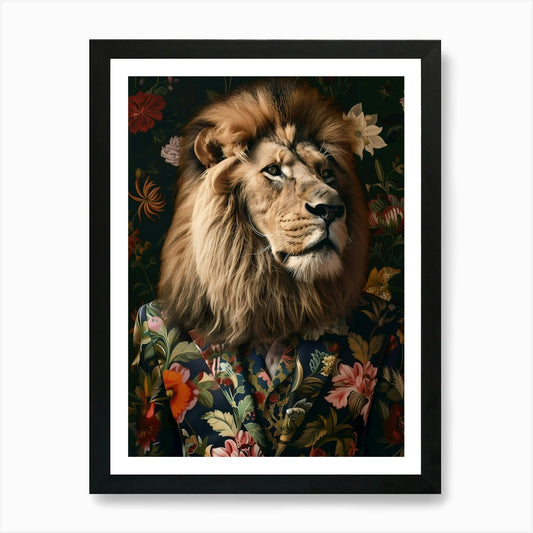 Lion In Floral Suit Art Print Framed Wall Art Poster Canvas Print Picture