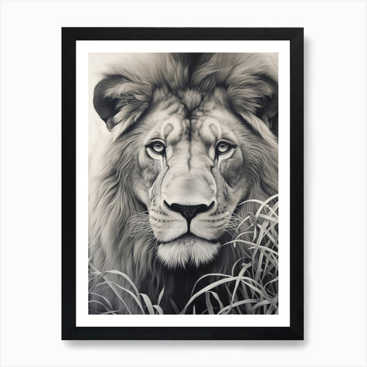 African Lion Realism Portrait 3 Art Framed Wall Art Poster Canvas Print Picture
