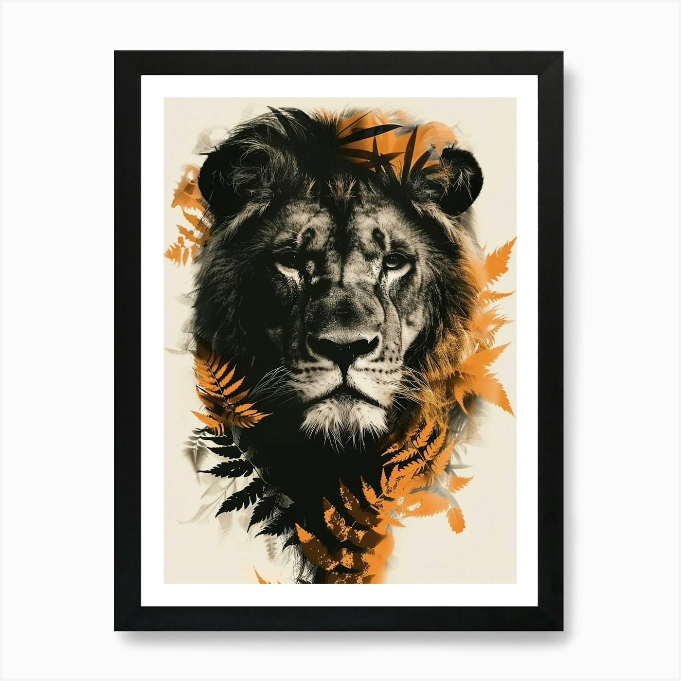 Double Exposure Realistic Lion With Framed Wall Art Poster Canvas Print Picture