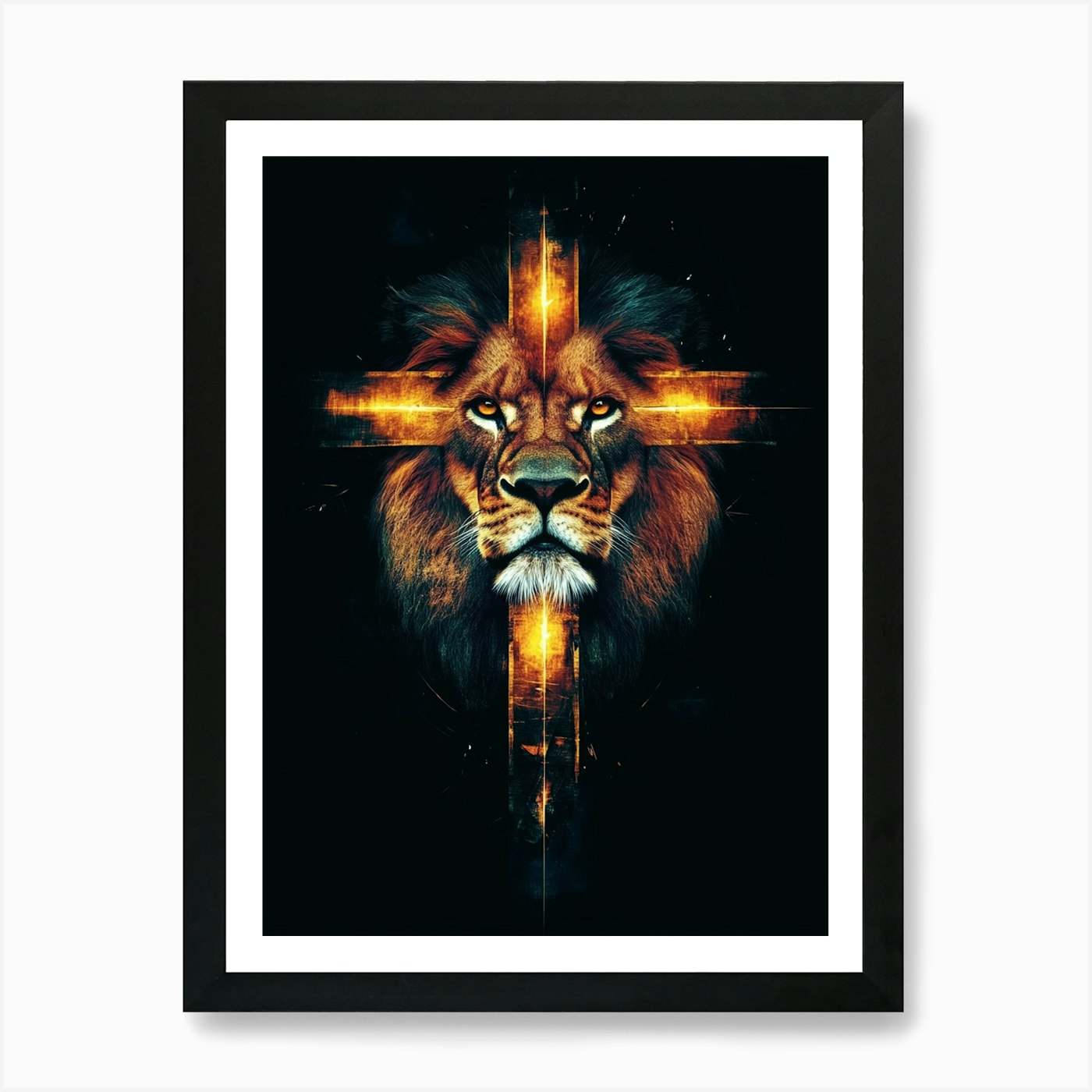 Lion Cross Art Print Framed Wall Art Poster Canvas Print Picture