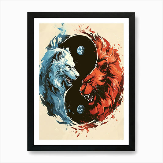 Badass Lion And Wolf 7 Art Print Framed Wall Art Poster Canvas Print Picture