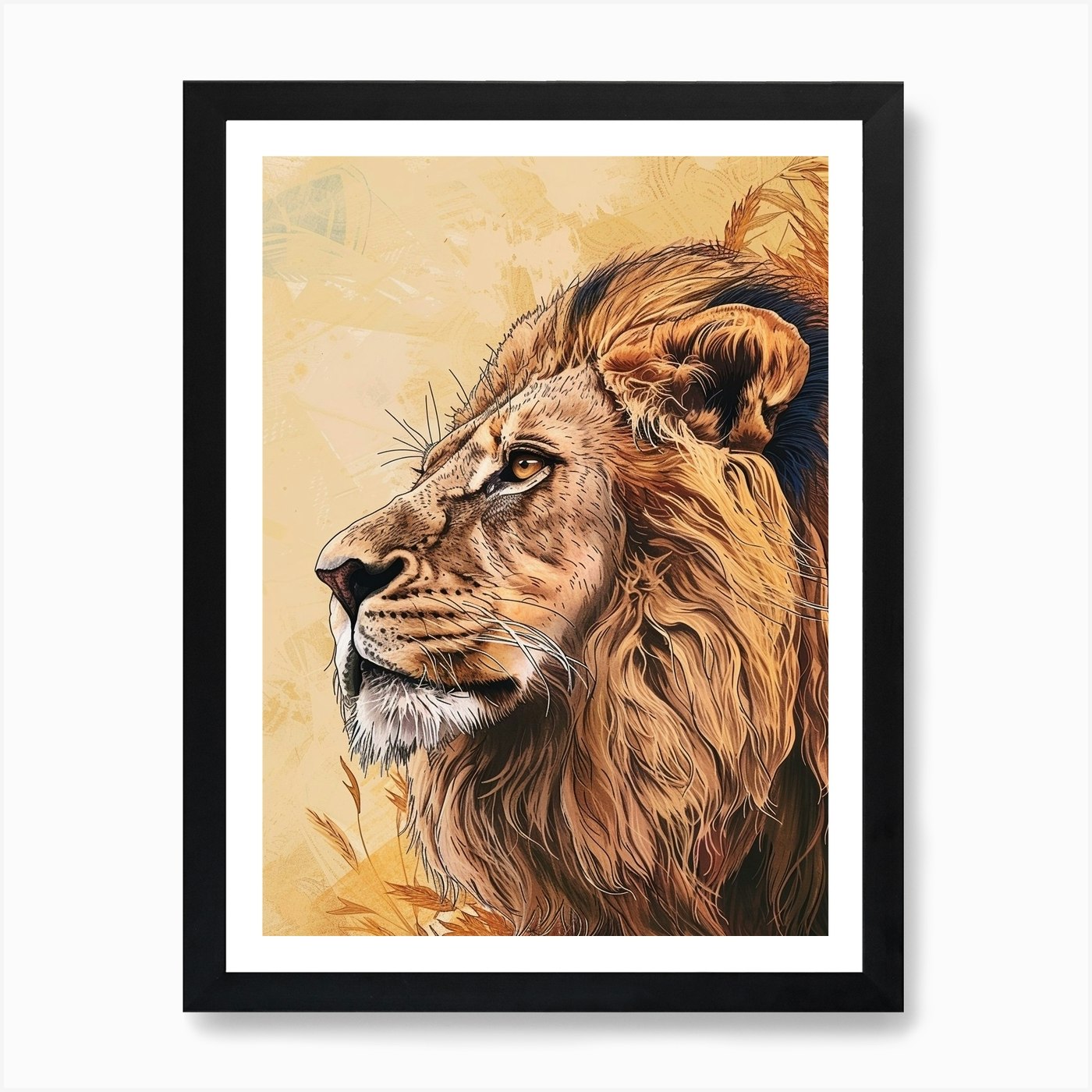 Barbary Lion Portrait Close Up Illu Framed Wall Art Poster Canvas Print Picture