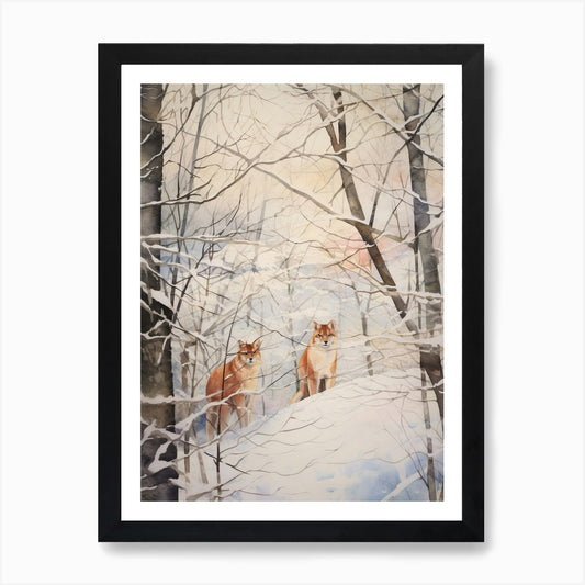 Winter Watercolour Mountain Lion 2  Framed Wall Art Poster Canvas Print Picture
