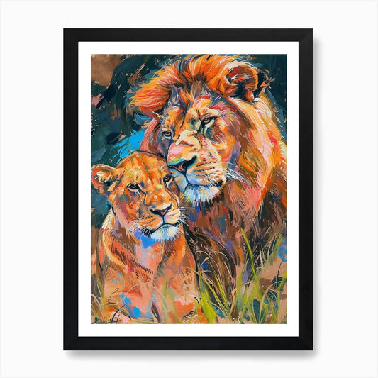 Southwest African Lion Family Bondi Framed Wall Art Poster Canvas Print Picture