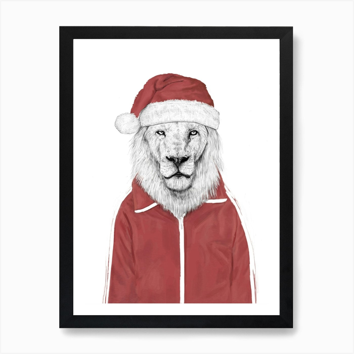 Santa Lion Art Print Framed Wall Art Poster Canvas Print Picture