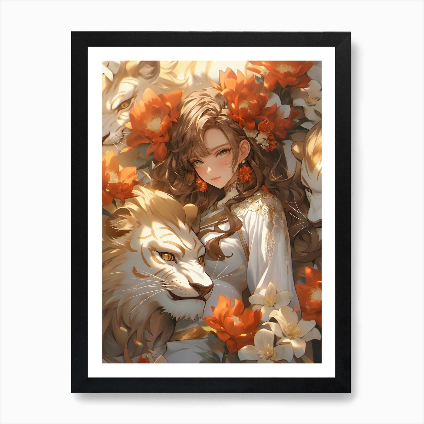Lion Girl Art Print Framed Wall Art Poster Canvas Print Picture