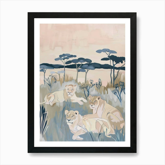 Lions Pastels Jungle Illustration 2 Framed Wall Art Poster Canvas Print Picture