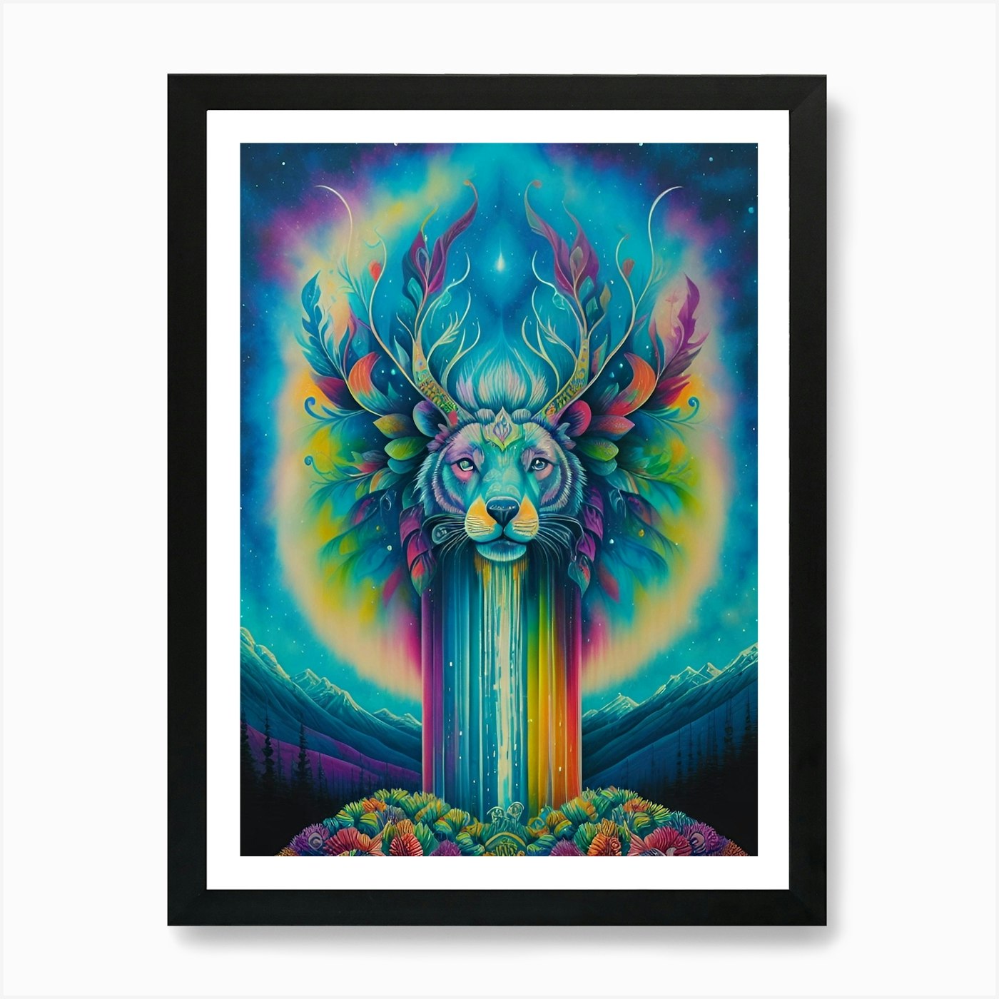 Rainbow Lion 1 Art Print Framed Wall Art Poster Canvas Print Picture