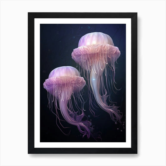 Lions Mane Jellyfish Neon Illustrat Framed Wall Art Poster Canvas Print Picture