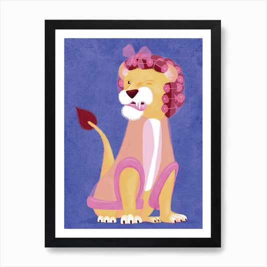Cool Lion at The Hairdressers with  Framed Wall Art Poster Canvas Print Picture