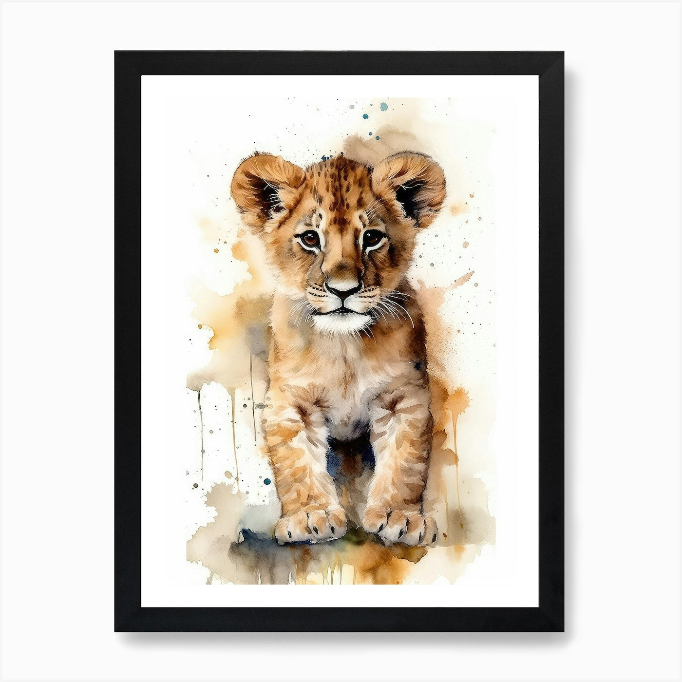 Lion Cub Watercolor Art Print Framed Wall Art Poster Canvas Print Picture