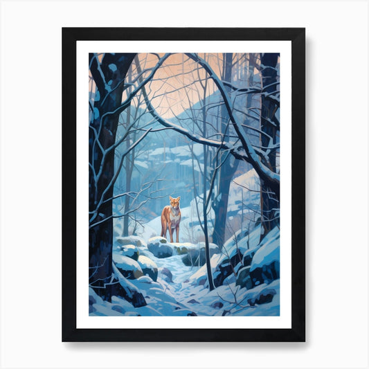 Winter Mountain Lion 1 Illustration Framed Wall Art Poster Canvas Print Picture