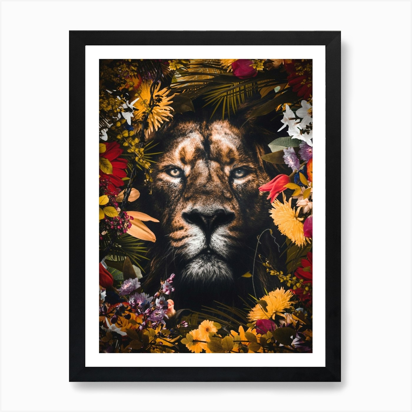 The Lion King In Flowers Art Print Framed Wall Art Poster Canvas Print Picture
