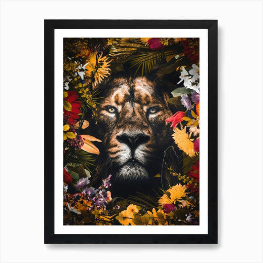 The Lion King In Flowers Art Print Framed Wall Art Poster Canvas Print Picture