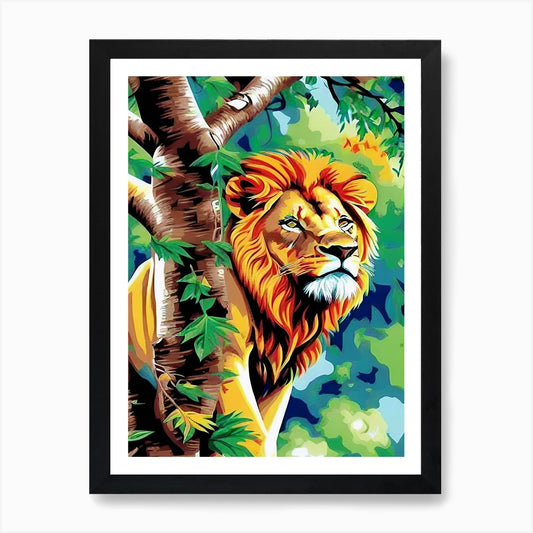 Lion In The Forest Art Print Framed Wall Art Poster Canvas Print Picture