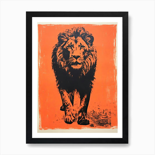 Lion, Woodblock Animal Drawing 3 Ar Framed Wall Art Poster Canvas Print Picture