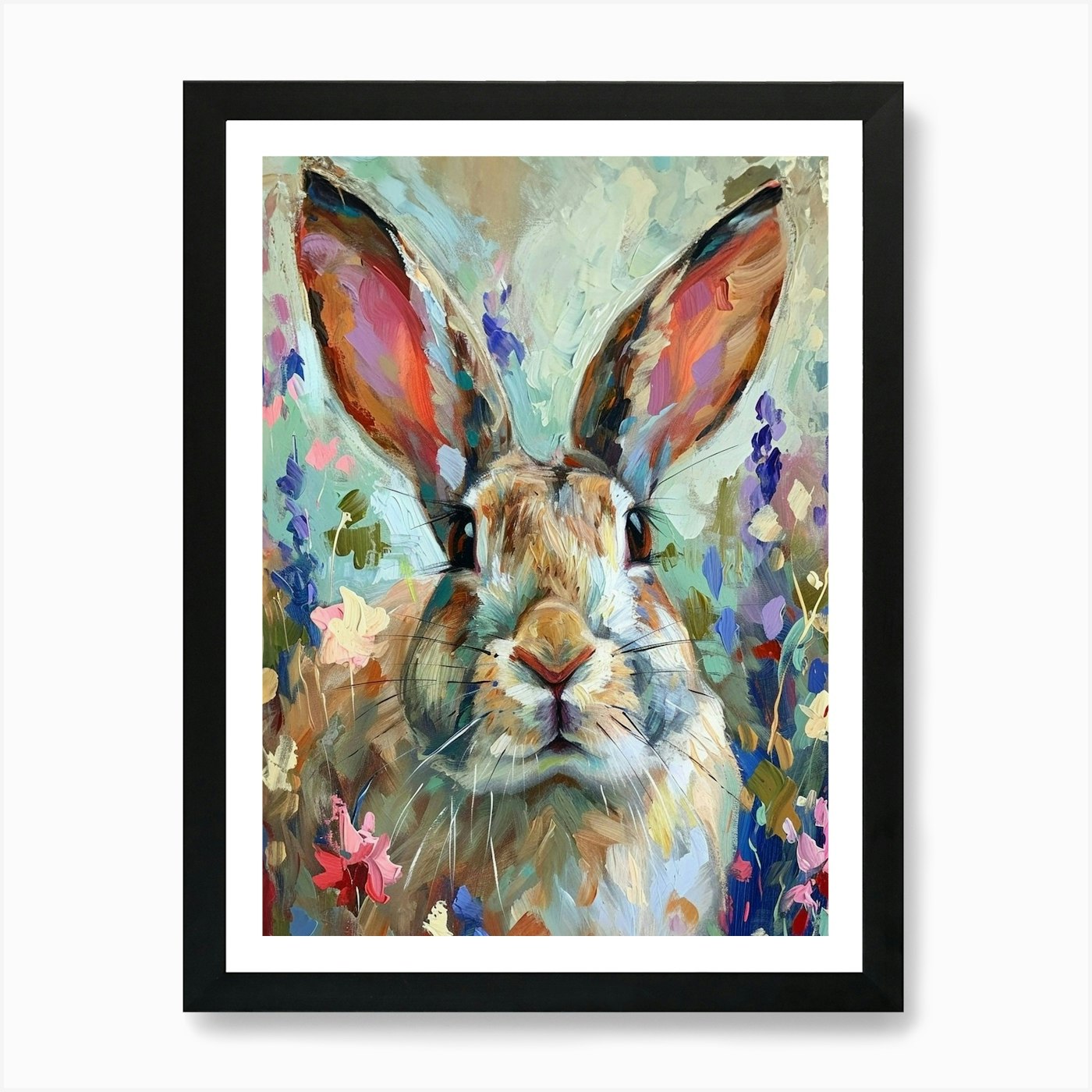 Lion Head Rabbit Painting 2 Art Pri Framed Wall Art Poster Canvas Print Picture