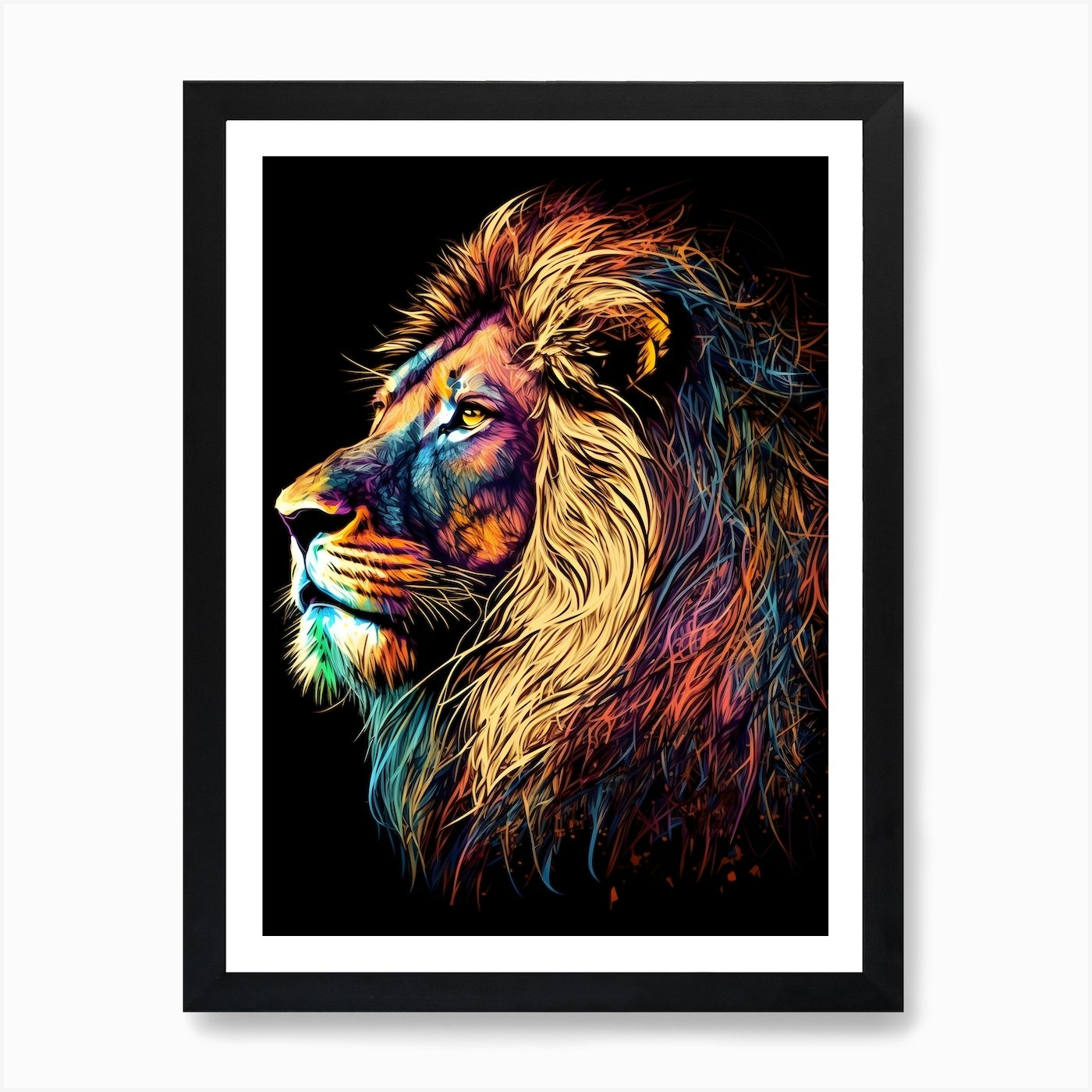 Colorful Lion, Illustration Art Pri Framed Wall Art Poster Canvas Print Picture