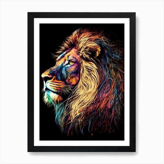 Colorful Lion, Illustration Art Pri Framed Wall Art Poster Canvas Print Picture
