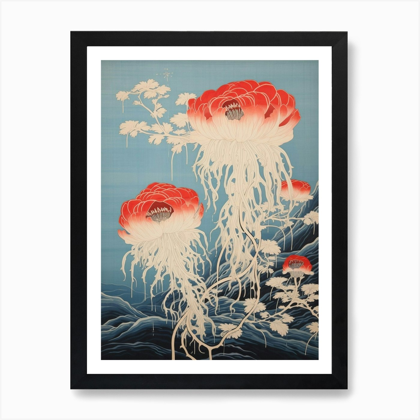 Lions Mane Jellyfish Traditional Ja Framed Wall Art Poster Canvas Print Picture