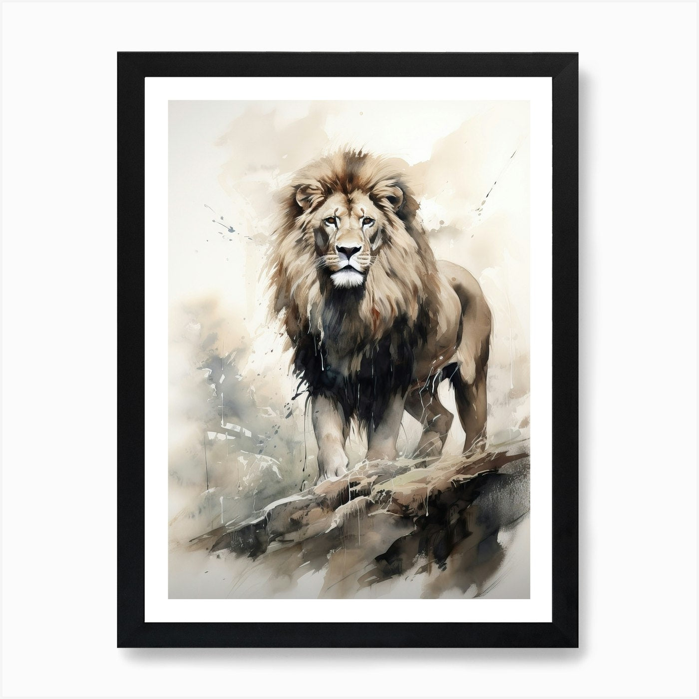 Lion Art Painting Wash Paint Style  Framed Wall Art Poster Canvas Print Picture