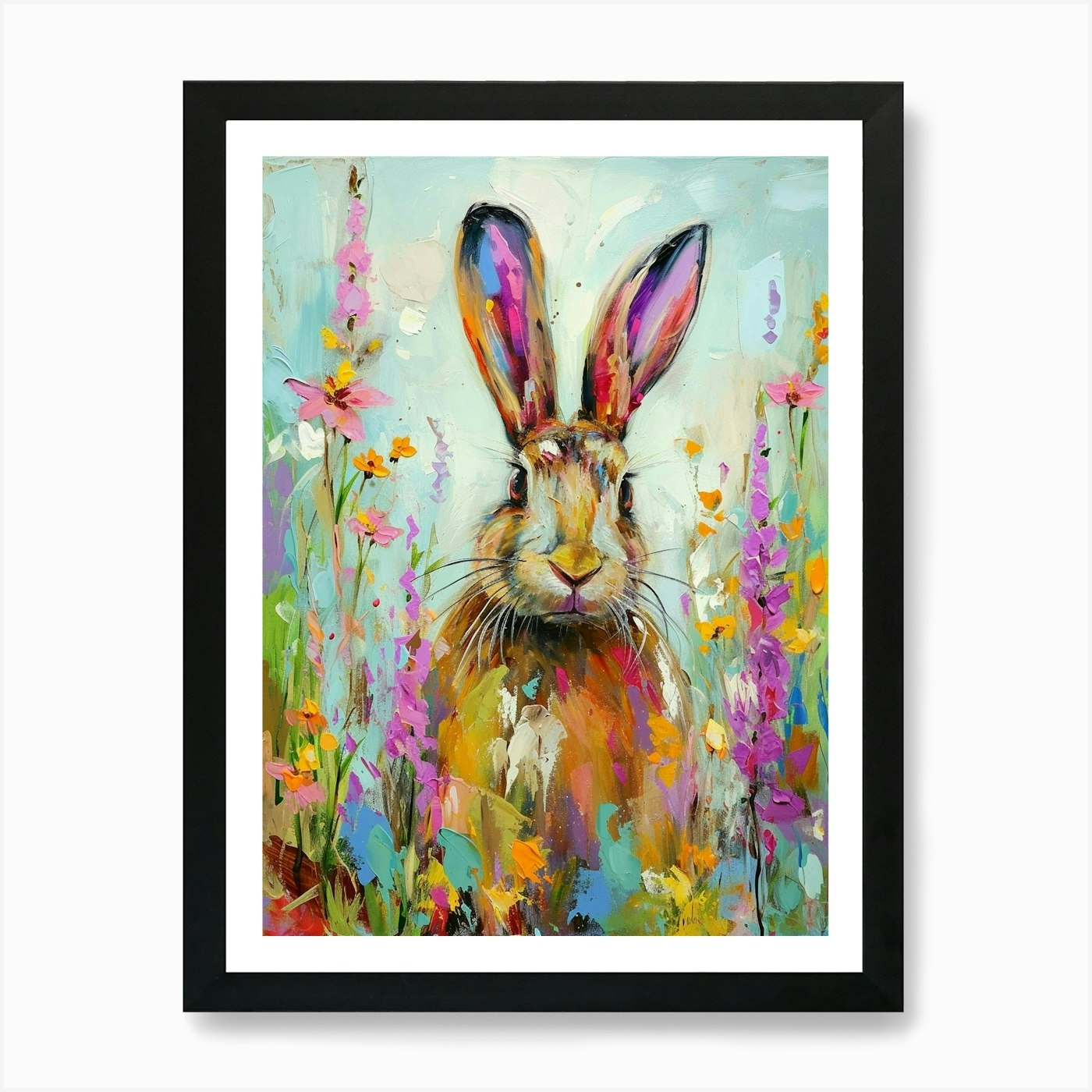Lion Head Rabbit Painting 4 Art Pri Framed Wall Art Poster Canvas Print Picture
