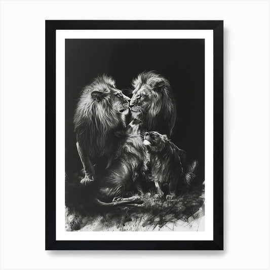 Barbary Lion Charcoal Drawing Inter Framed Wall Art Poster Canvas Print Picture
