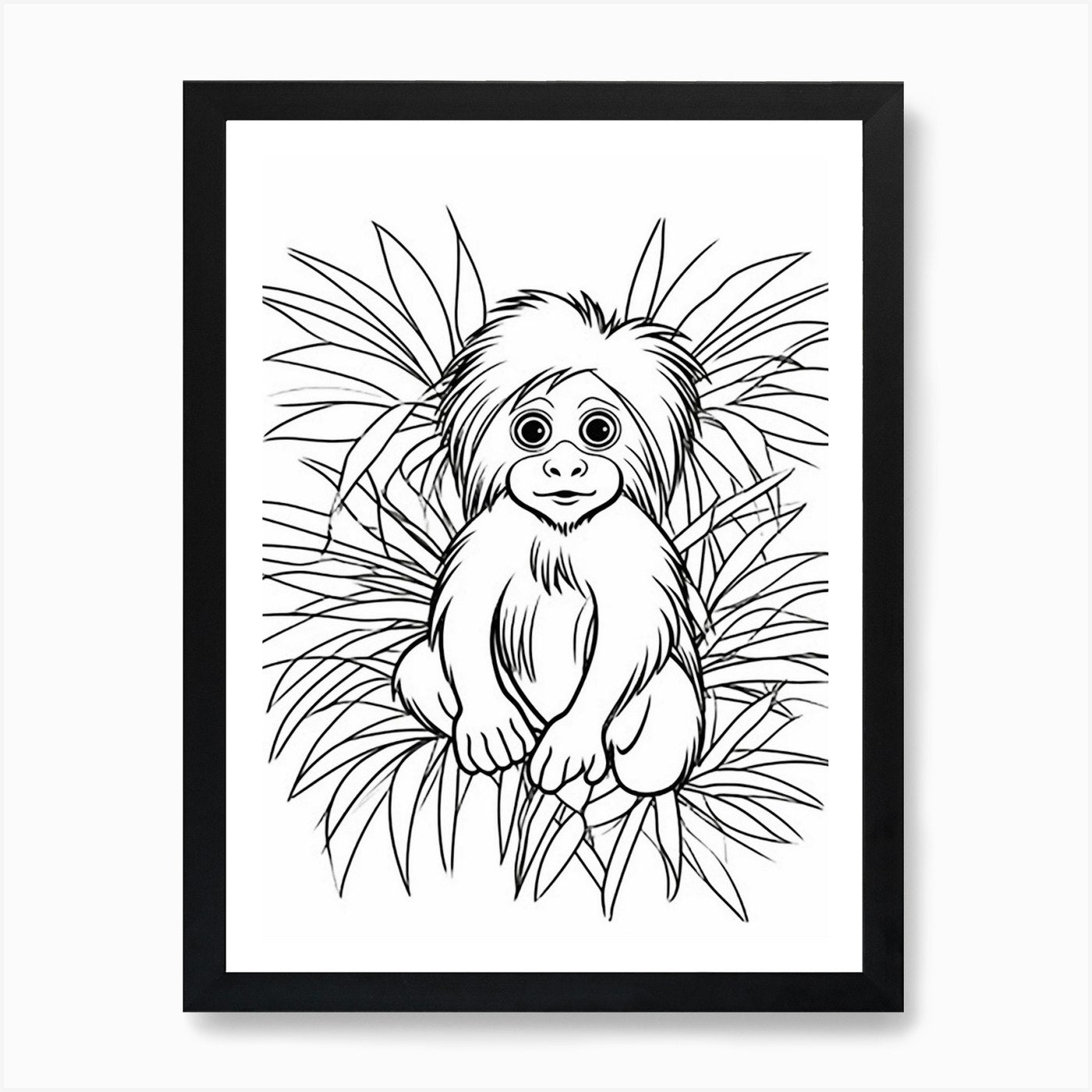 Line Art Jungle Animal Golden Lion  Framed Wall Art Poster Canvas Print Picture