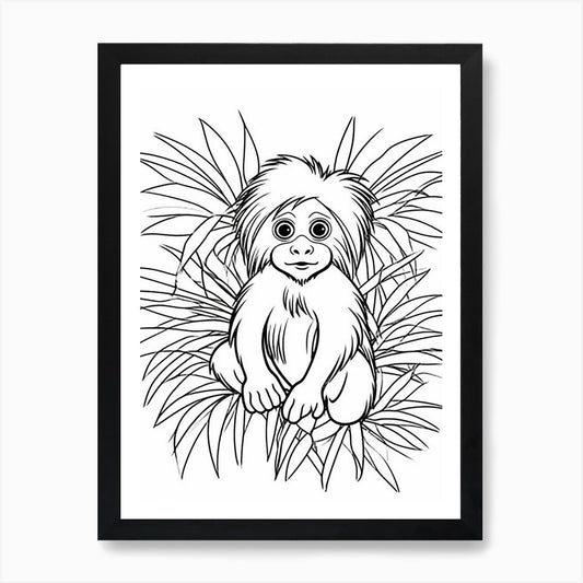 Line Art Jungle Animal Golden Lion  Framed Wall Art Poster Canvas Print Picture