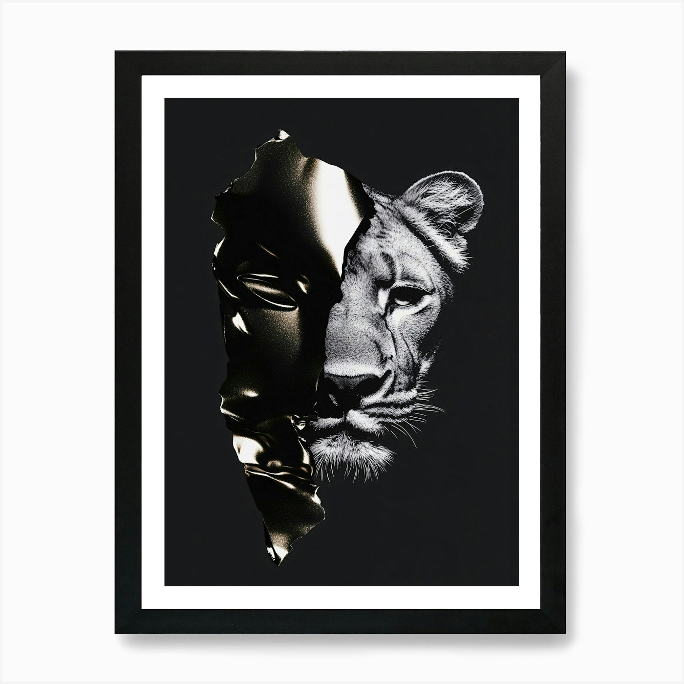 Black Lion Lioness Art Print Framed Wall Art Poster Canvas Print Picture