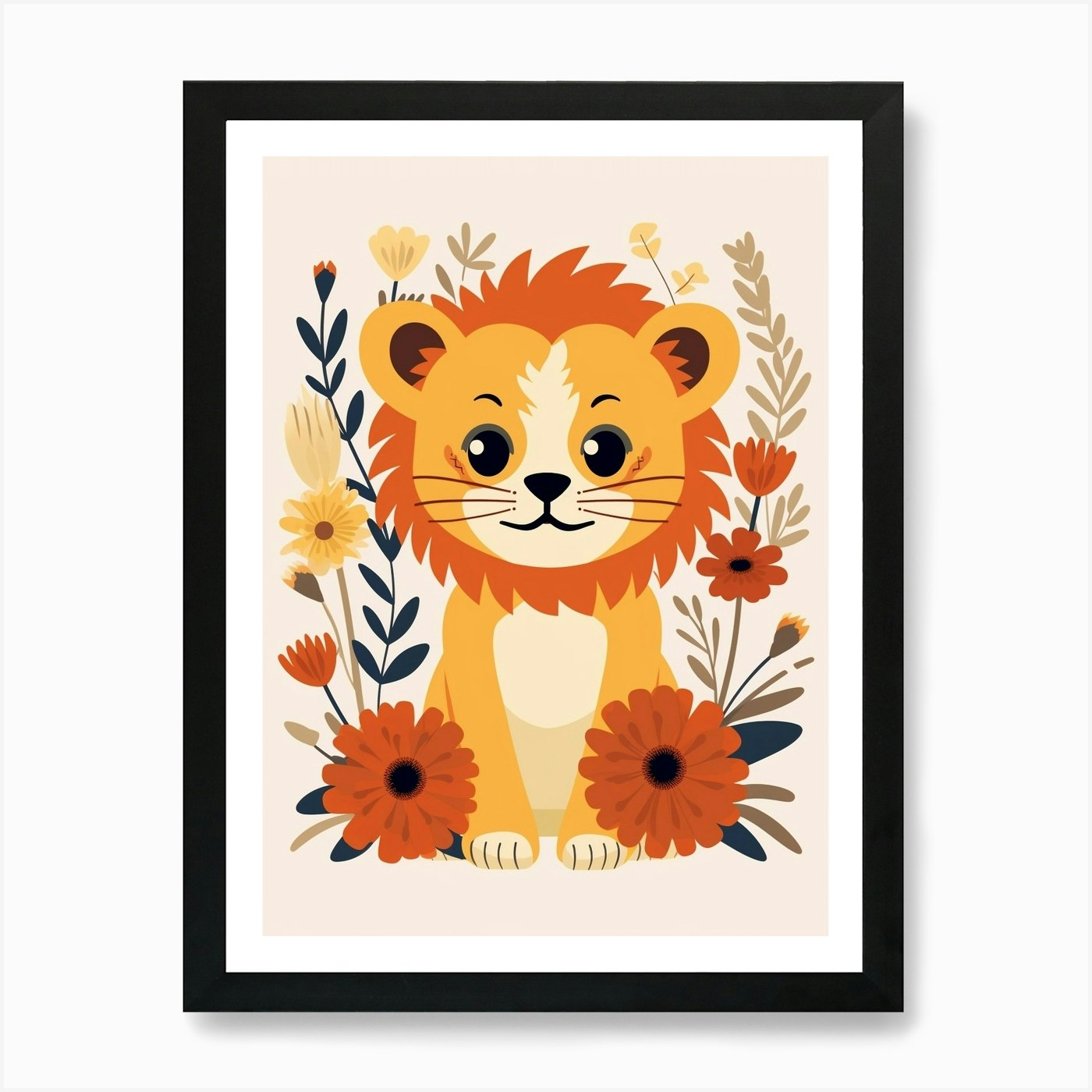 Baby Animal Illustration Lion 2 Art Framed Wall Art Poster Canvas Print Picture