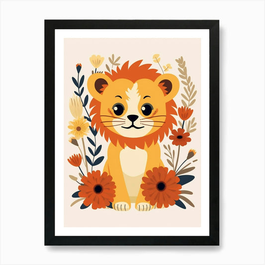 Baby Animal Illustration Lion 2 Art Framed Wall Art Poster Canvas Print Picture