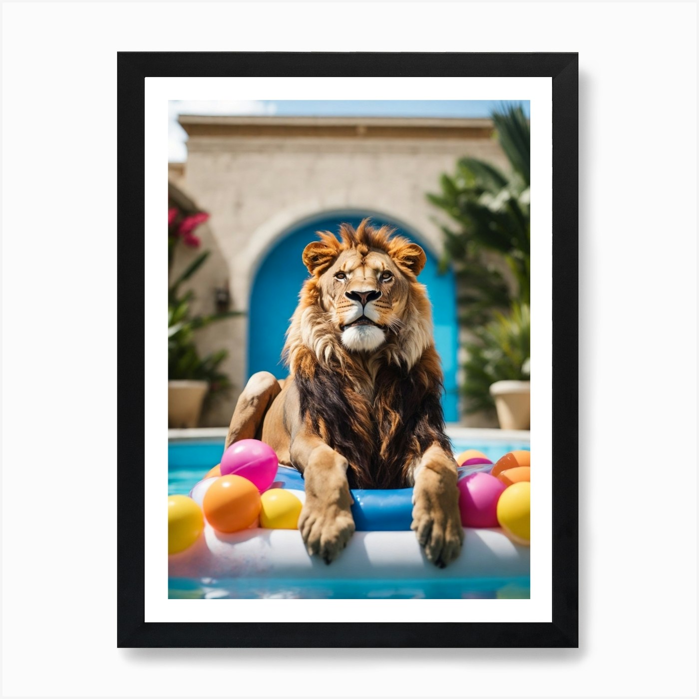 Lion In The Pool Art Print Framed Wall Art Poster Canvas Print Picture