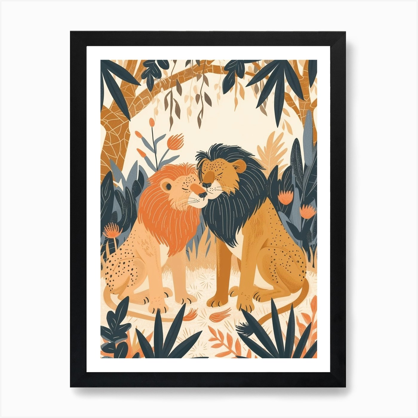 Barbary Lion Rituals Illustration 4 Framed Wall Art Poster Canvas Print Picture
