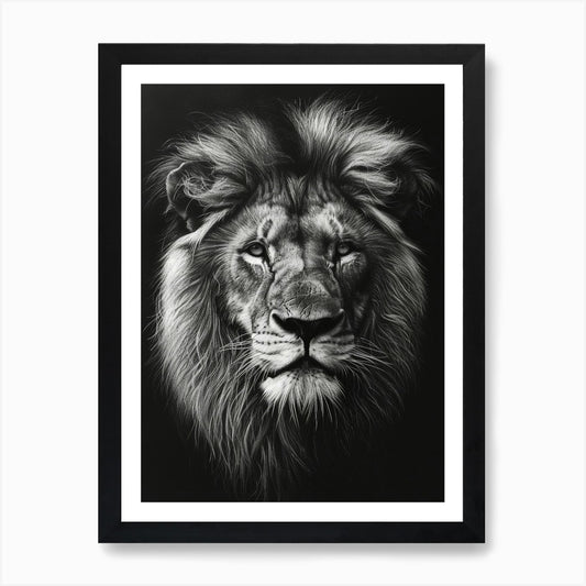 Barbary Lion Charcoal Drawing Portr Framed Wall Art Poster Canvas Print Picture