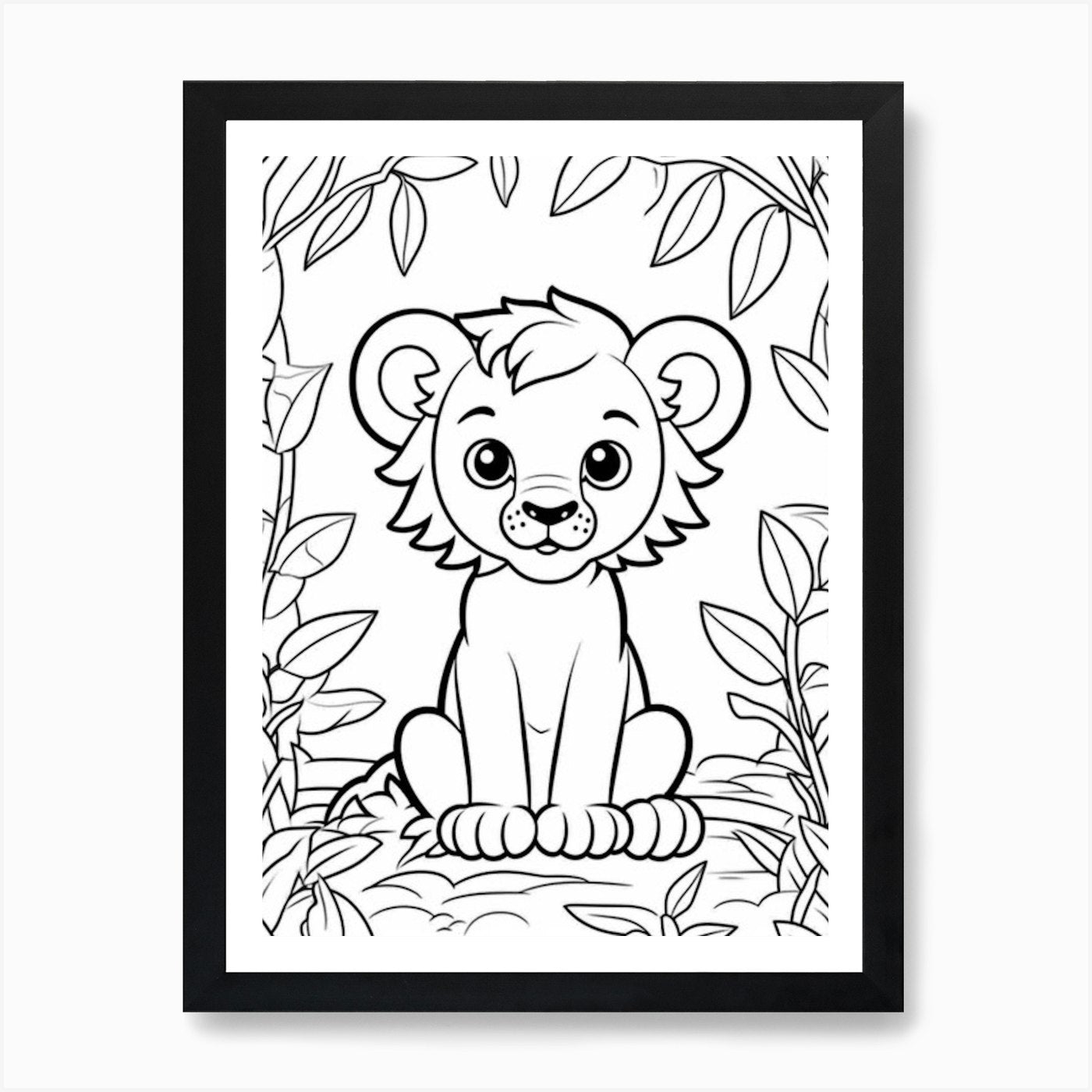 Line Art Jungle Animal Lion 4 Art P Framed Wall Art Poster Canvas Print Picture