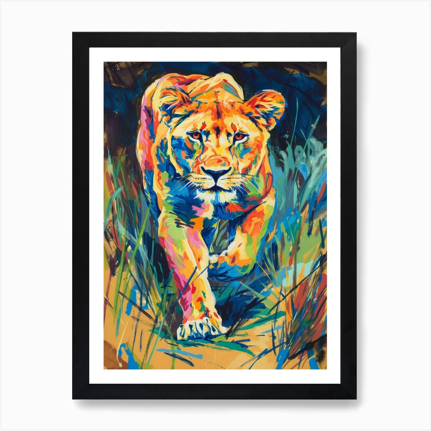 Transvaal Lion Lioness On The Prowl Framed Wall Art Poster Canvas Print Picture