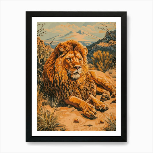 Barbary Lion Relief Illustration Ma Framed Wall Art Poster Canvas Print Picture