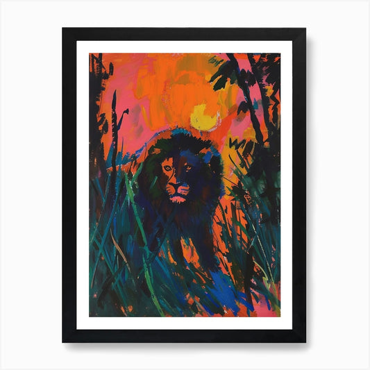 Transvaal Lion Night Hunt Fauvist P Framed Wall Art Poster Canvas Print Picture