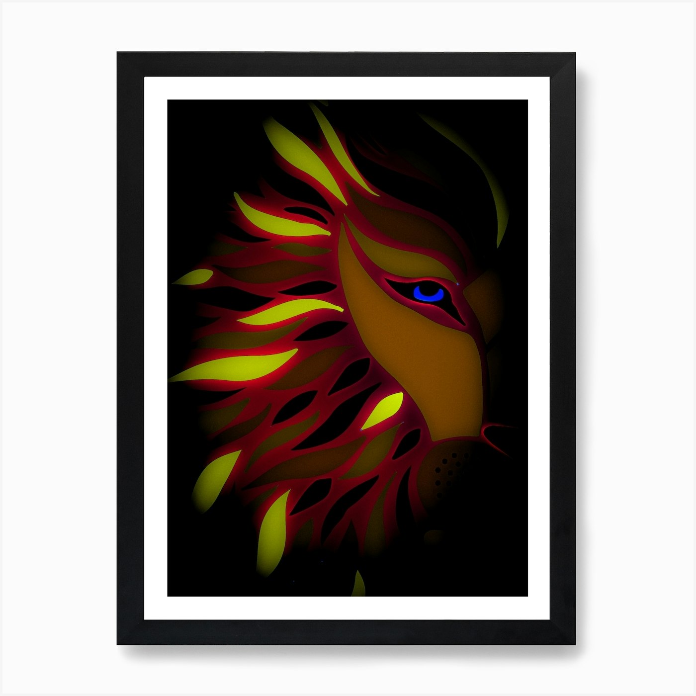 Fire Lion Art Print Framed Wall Art Poster Canvas Print Picture