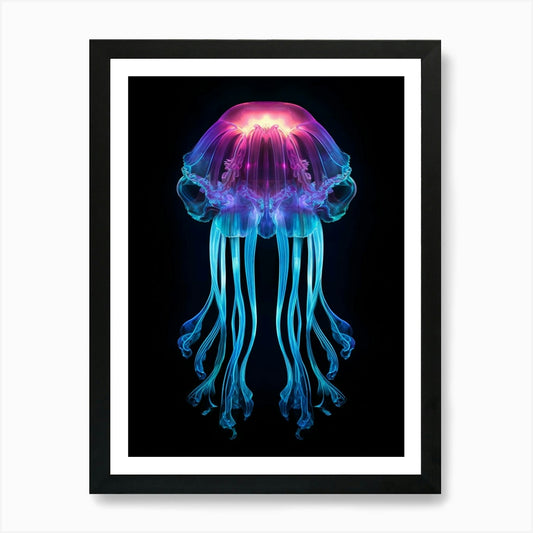 Lions Mane Jellyfish Neon Illustrat Framed Wall Art Poster Canvas Print Picture