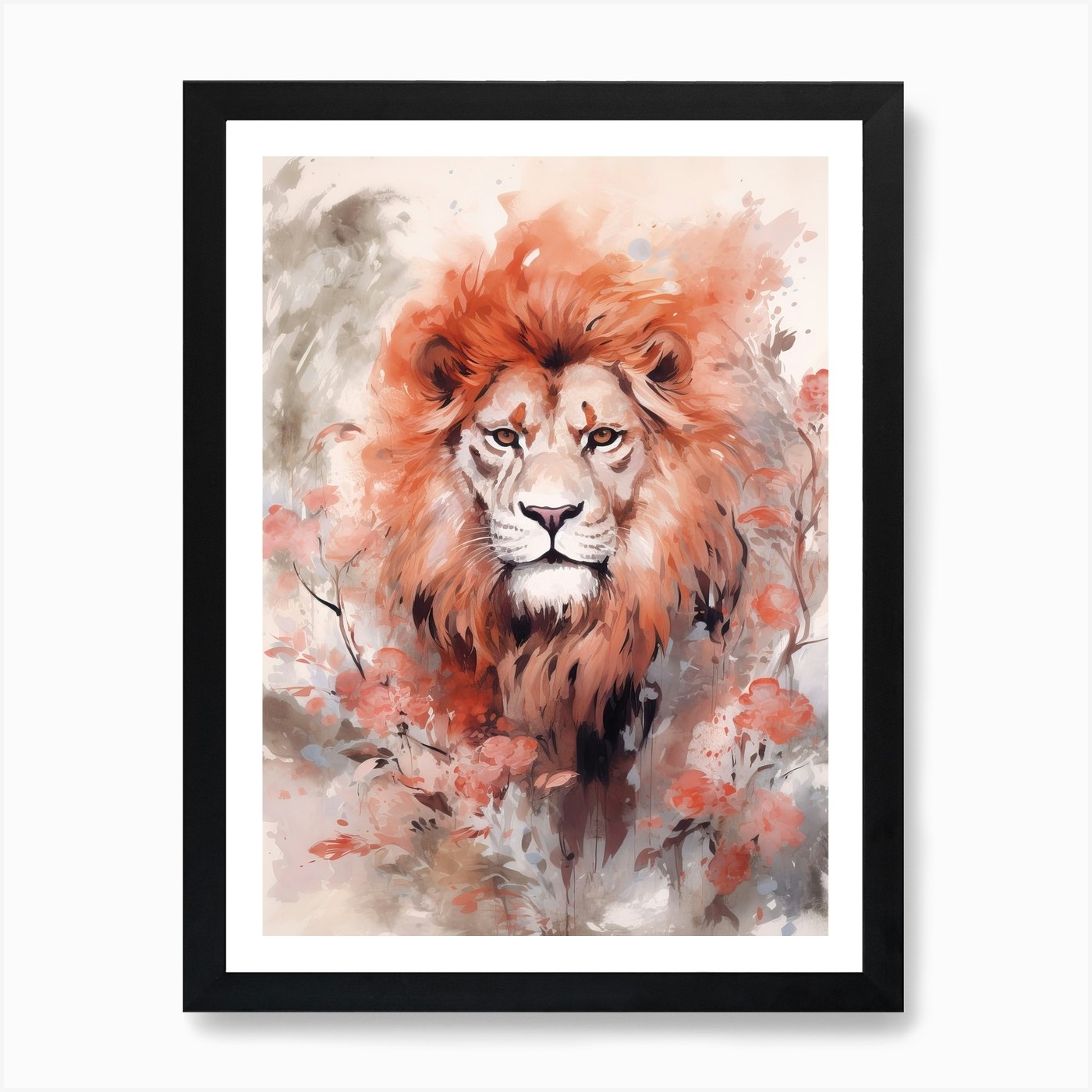 Lion Art Painting Chinese Brush Pai Framed Wall Art Poster Canvas Print Picture